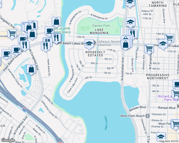 map of restaurants, bars, coffee shops, grocery stores, and more near 1415 8th Street in West Palm Beach