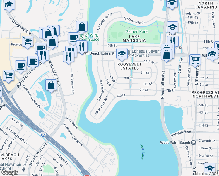 map of restaurants, bars, coffee shops, grocery stores, and more near 1435 7th Street in West Palm Beach