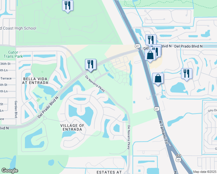 map of restaurants, bars, coffee shops, grocery stores, and more near 3600 De Navarra Parkway in Cape Coral