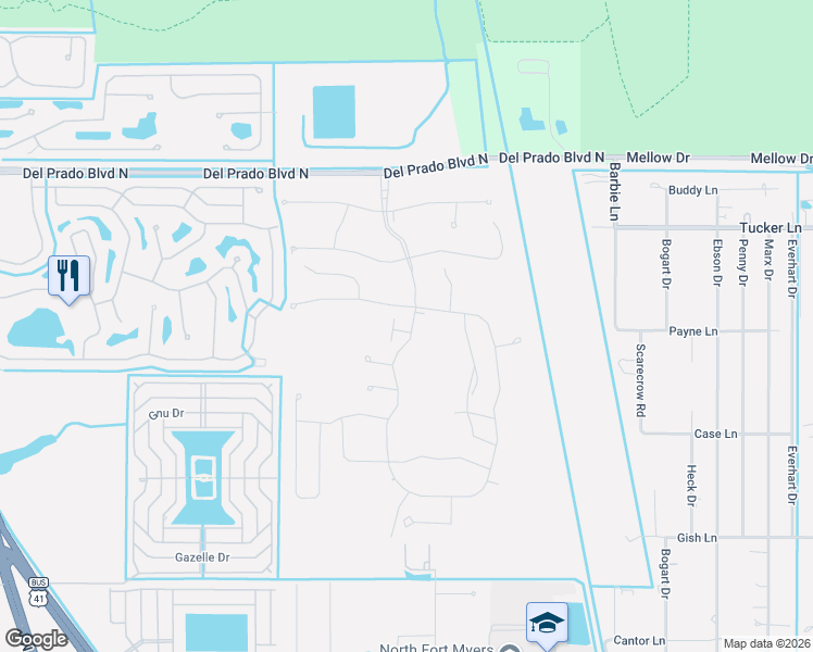map of restaurants, bars, coffee shops, grocery stores, and more near 4139 Tulia Way in North Fort Myers