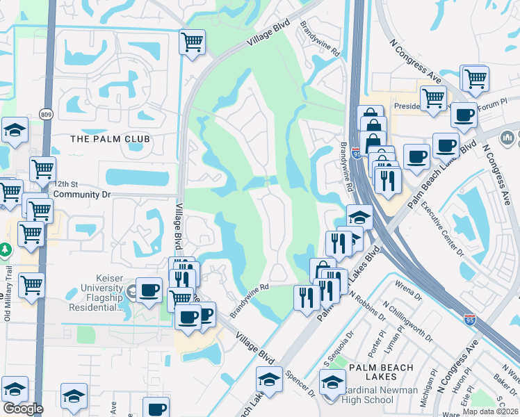 map of restaurants, bars, coffee shops, grocery stores, and more near 1205 Gator Trail in West Palm Beach