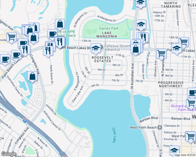 map of restaurants, bars, coffee shops, grocery stores, and more near 1415 8th Street in West Palm Beach