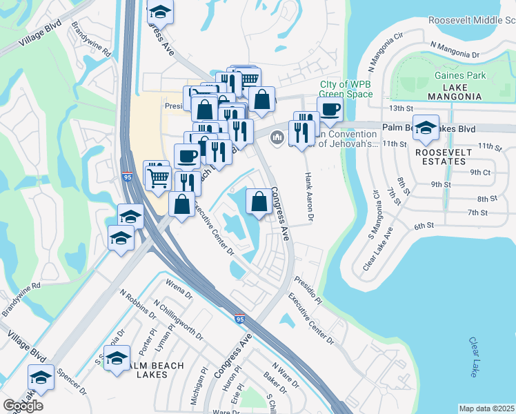 map of restaurants, bars, coffee shops, grocery stores, and more near 855 Marina Del Ray Lane in West Palm Beach
