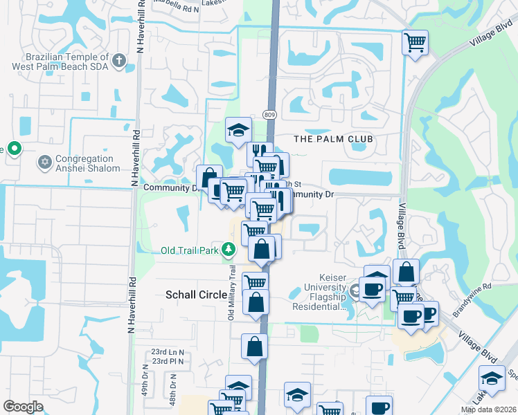 map of restaurants, bars, coffee shops, grocery stores, and more near 3035 North Military Trail in West Palm Beach