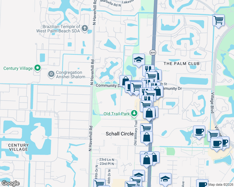 map of restaurants, bars, coffee shops, grocery stores, and more near 2882 Tennis Club Drive in West Palm Beach