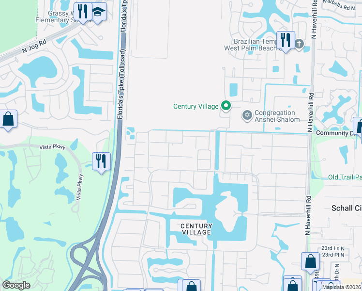 map of restaurants, bars, coffee shops, grocery stores, and more near 95 Cambridge East in West Palm Beach