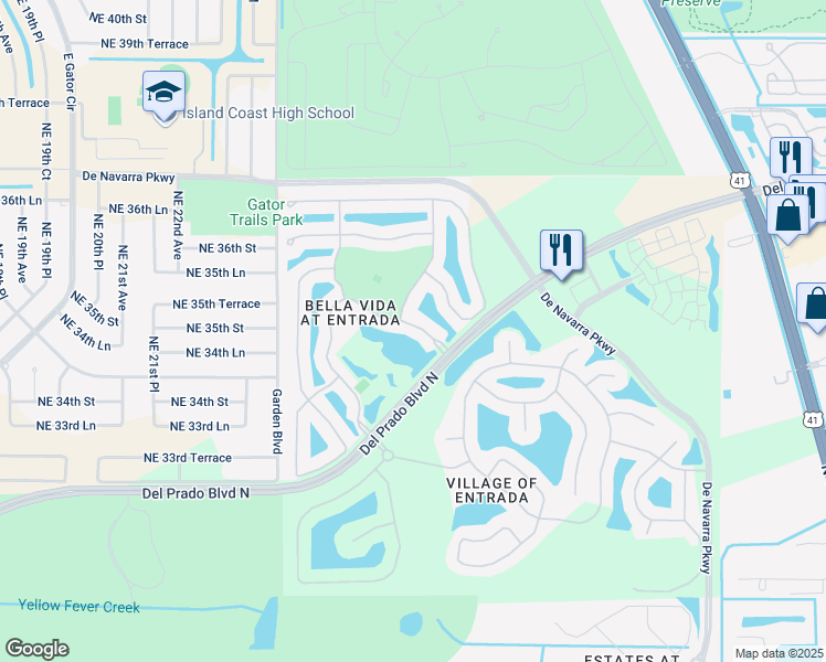 map of restaurants, bars, coffee shops, grocery stores, and more near 3585 Malagrotta Circle in Cape Coral