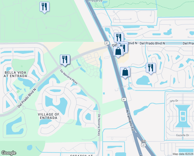 map of restaurants, bars, coffee shops, grocery stores, and more near 103 Pomodoro Circle in North Fort Myers