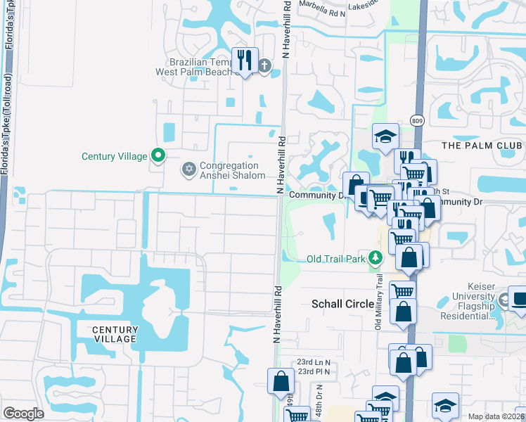 map of restaurants, bars, coffee shops, grocery stores, and more near 2939 Haverhill Road in West Palm Beach