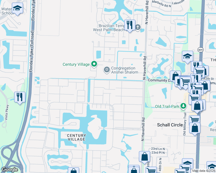 map of restaurants, bars, coffee shops, grocery stores, and more near 396 Sheffield P in West Palm Beach