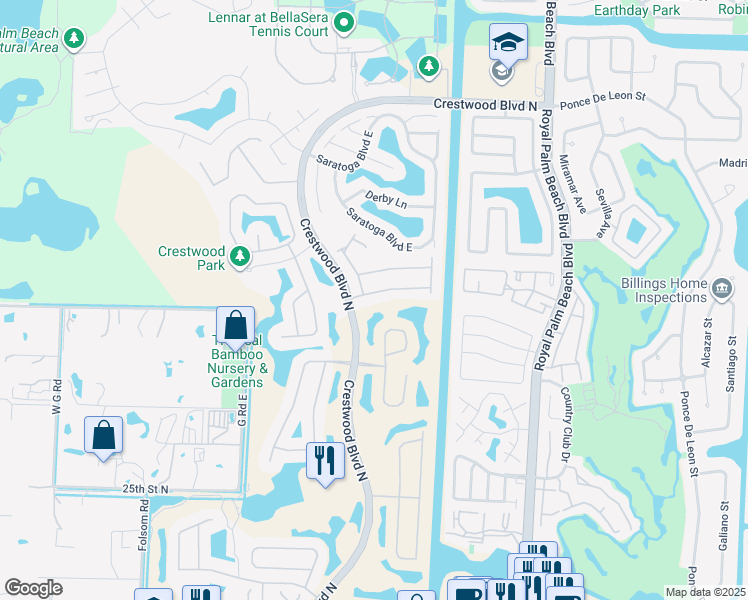 map of restaurants, bars, coffee shops, grocery stores, and more near 2409 Westmont Drive in Royal Palm Beach