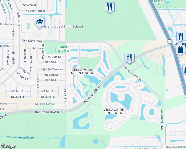 map of restaurants, bars, coffee shops, grocery stores, and more near 3582 Malagrotta Circle in Cape Coral