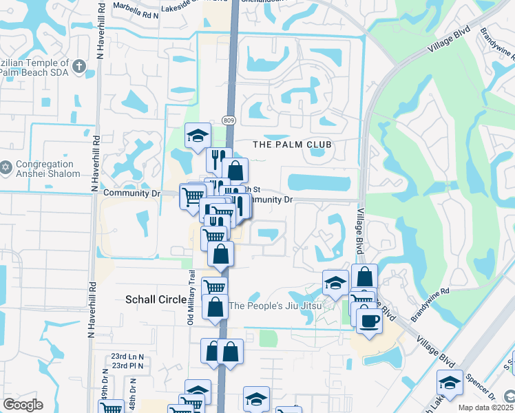 map of restaurants, bars, coffee shops, grocery stores, and more near 4470 Community Drive in West Palm Beach