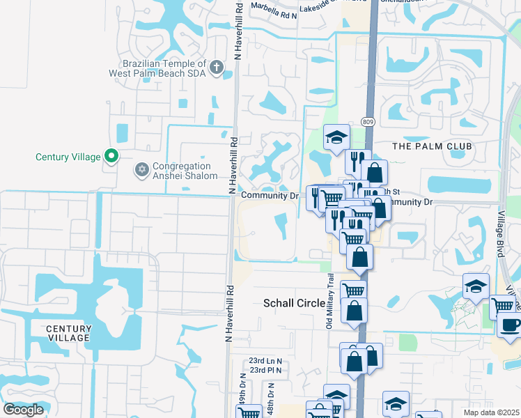 map of restaurants, bars, coffee shops, grocery stores, and more near 2888 Tennis Club Drive in West Palm Beach
