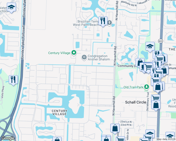 map of restaurants, bars, coffee shops, grocery stores, and more near 396 Sheffield P in West Palm Beach