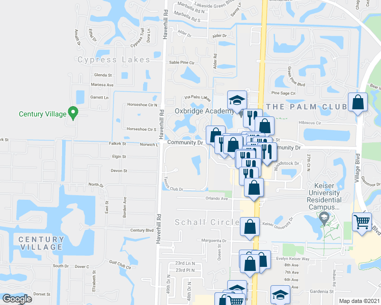 map of restaurants, bars, coffee shops, grocery stores, and more near 2888 Tennis Club Drive in West Palm Beach