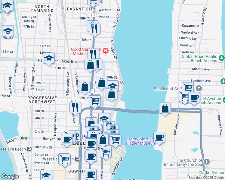 map of restaurants, bars, coffee shops, grocery stores, and more near 231 8th St in West Palm Beach