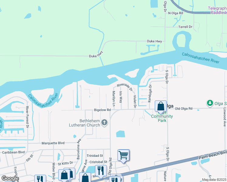 map of restaurants, bars, coffee shops, grocery stores, and more near 2210 Marilyn Lane in Fort Myers