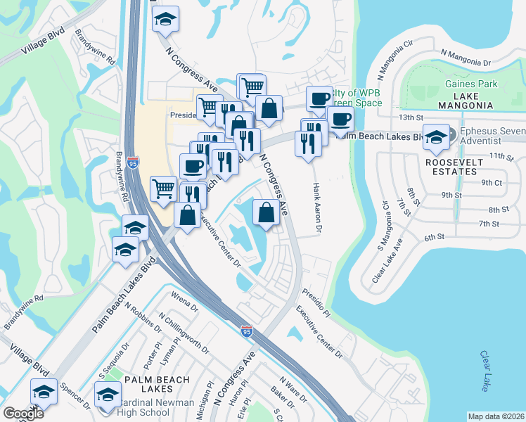 map of restaurants, bars, coffee shops, grocery stores, and more near 881 Marina Del Ray Lane in West Palm Beach