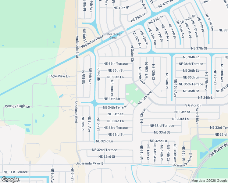 map of restaurants, bars, coffee shops, grocery stores, and more near 3445 Northeast 10th Place in Cape Coral