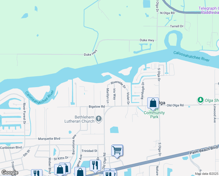map of restaurants, bars, coffee shops, grocery stores, and more near 2210 Marilyn Lane in Fort Myers