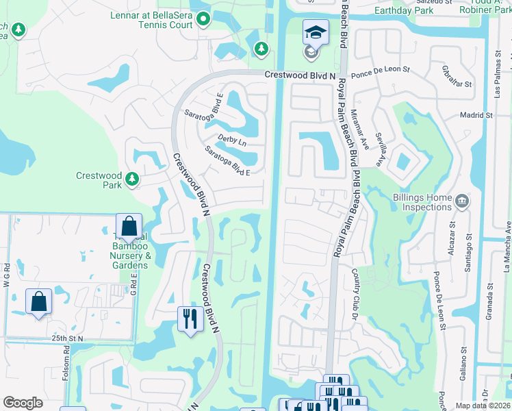 map of restaurants, bars, coffee shops, grocery stores, and more near 2433 Westmont Drive in Royal Palm Beach