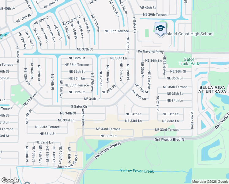 map of restaurants, bars, coffee shops, grocery stores, and more near 1825 Northeast 34th Lane in Cape Coral