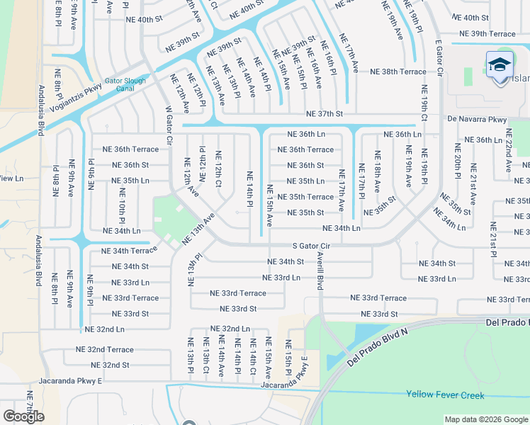 map of restaurants, bars, coffee shops, grocery stores, and more near 3440 Northeast 15th Avenue in Cape Coral