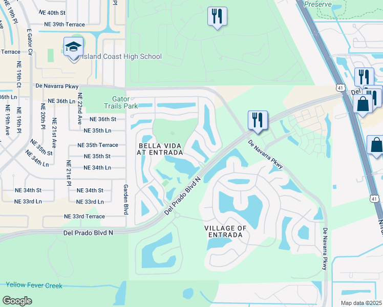 map of restaurants, bars, coffee shops, grocery stores, and more near 3582 Malagrotta Circle in Cape Coral