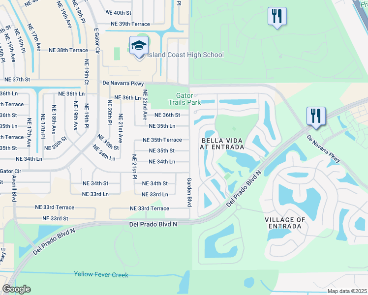 map of restaurants, bars, coffee shops, grocery stores, and more near 2325 Northeast 35th Street in Cape Coral