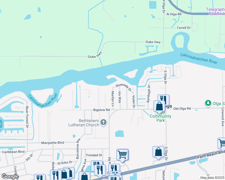 map of restaurants, bars, coffee shops, grocery stores, and more near 2210 Marilyn Lane in Fort Myers