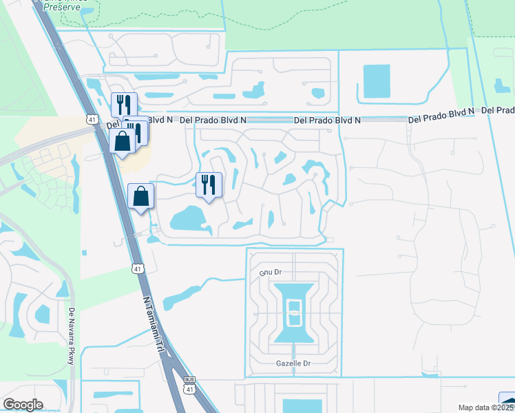 map of restaurants, bars, coffee shops, grocery stores, and more near 17581 Fan Palm Court in North Fort Myers