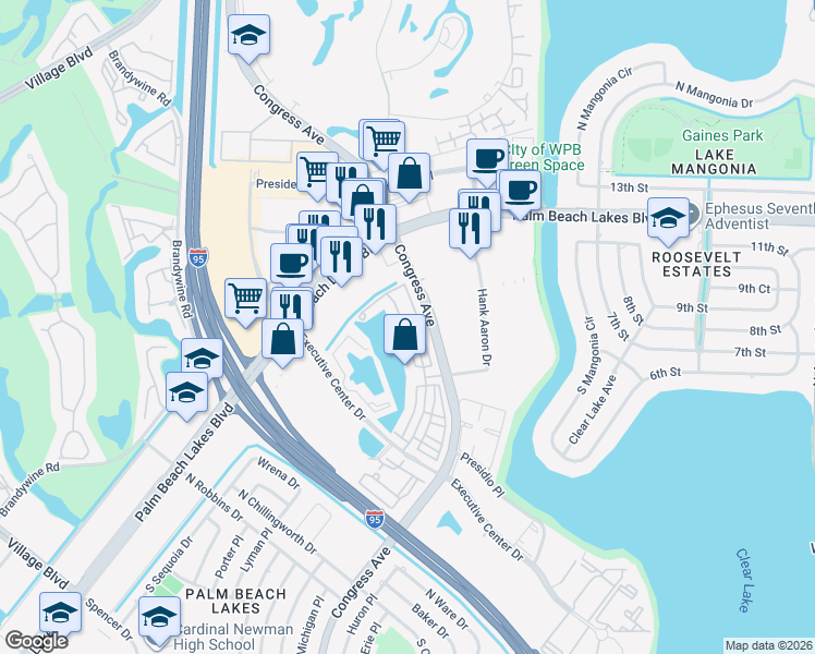 map of restaurants, bars, coffee shops, grocery stores, and more near 870 Marina Del Ray Lane in West Palm Beach