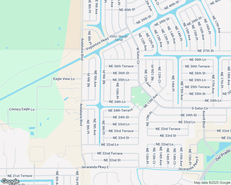 map of restaurants, bars, coffee shops, grocery stores, and more near 3450 Northeast 10th Place in Cape Coral