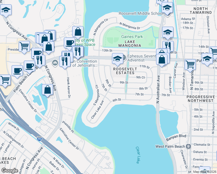 map of restaurants, bars, coffee shops, grocery stores, and more near 1435 7th Street in West Palm Beach