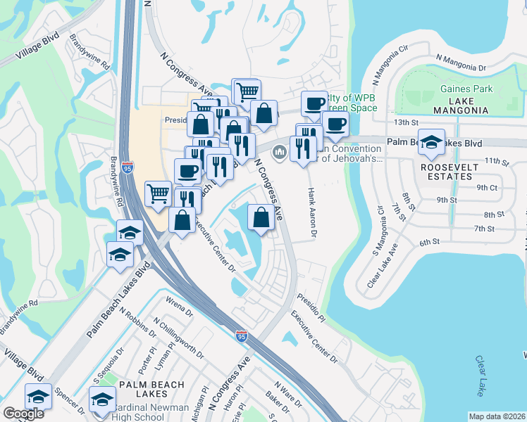 map of restaurants, bars, coffee shops, grocery stores, and more near 889 Marina Del Ray Lane in West Palm Beach