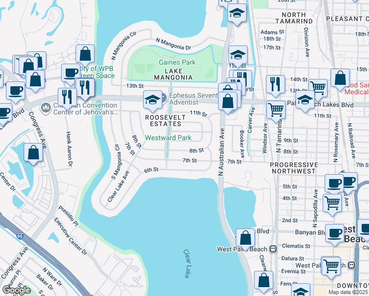 map of restaurants, bars, coffee shops, grocery stores, and more near 1359 8th St in West Palm Beach