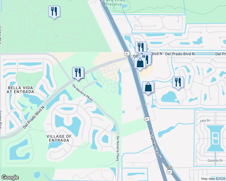 map of restaurants, bars, coffee shops, grocery stores, and more near 103 Pomodoro Circle in North Fort Myers
