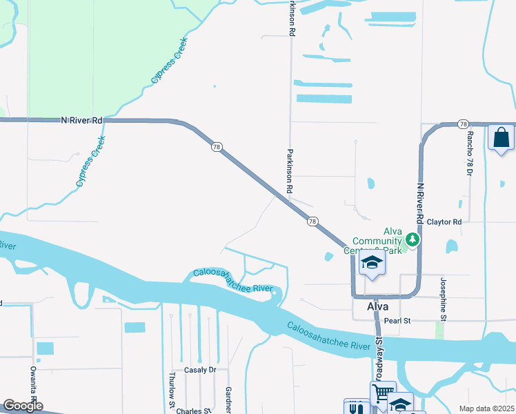 map of restaurants, bars, coffee shops, grocery stores, and more near 17630 English Lane in Alva