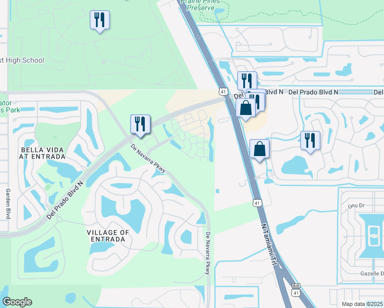 map of restaurants, bars, coffee shops, grocery stores, and more near 103 Pomodoro Circle in North Fort Myers