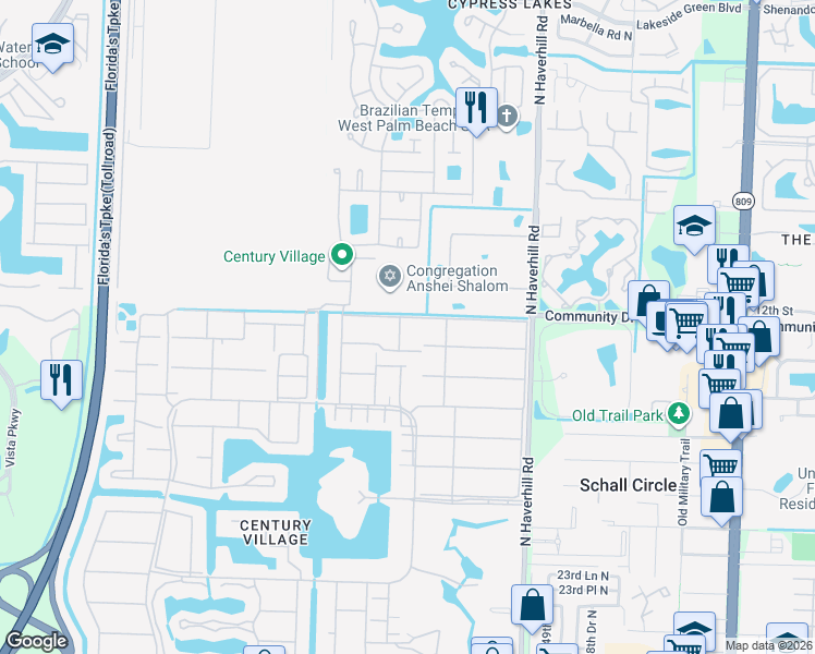 map of restaurants, bars, coffee shops, grocery stores, and more near 396 Sheffield P in West Palm Beach