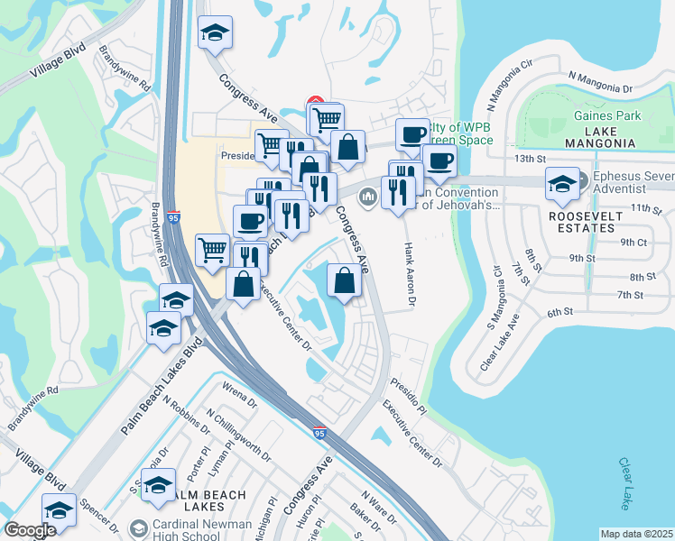 map of restaurants, bars, coffee shops, grocery stores, and more near 889 Marina Del Ray Lane in West Palm Beach