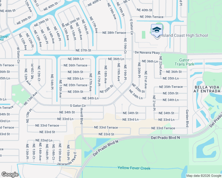 map of restaurants, bars, coffee shops, grocery stores, and more near 1825 Northeast 34th Lane in Cape Coral