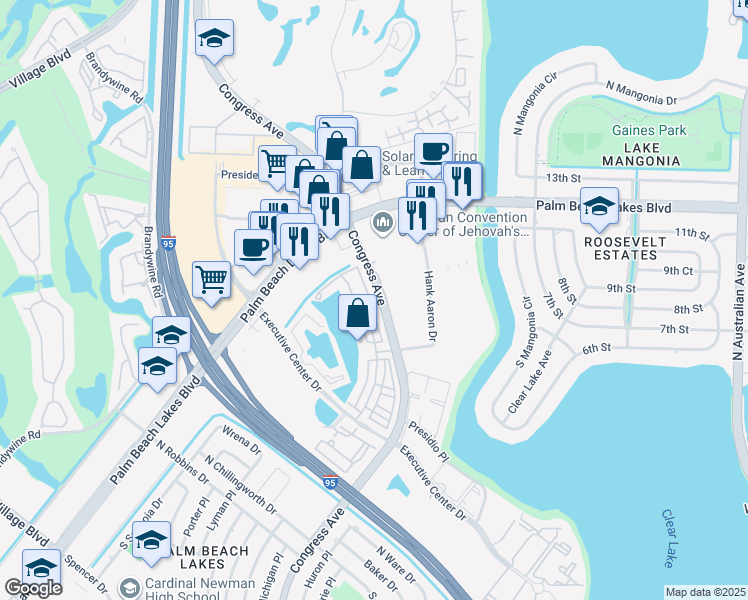 map of restaurants, bars, coffee shops, grocery stores, and more near 880 Millbrae Court in West Palm Beach