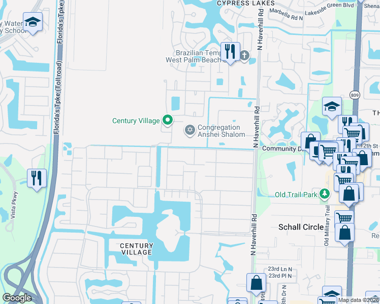 map of restaurants, bars, coffee shops, grocery stores, and more near 396 Sheffield P in West Palm Beach