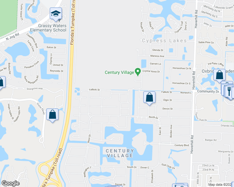 map of restaurants, bars, coffee shops, grocery stores, and more near 95 Cambridge East in West Palm Beach