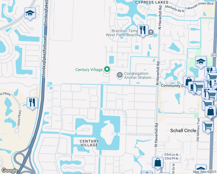 map of restaurants, bars, coffee shops, grocery stores, and more near 257 Sheffield K in West Palm Beach