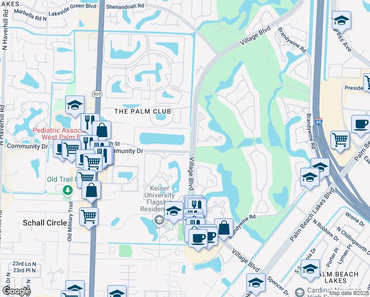 map of restaurants, bars, coffee shops, grocery stores, and more near 4031 Community Drive in West Palm Beach