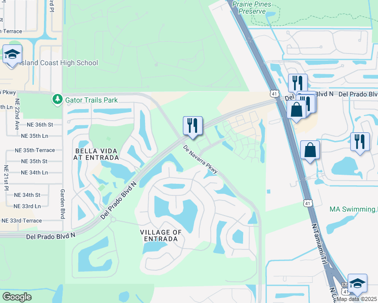 map of restaurants, bars, coffee shops, grocery stores, and more near De Navarra Parkway in NO FORT MYERS