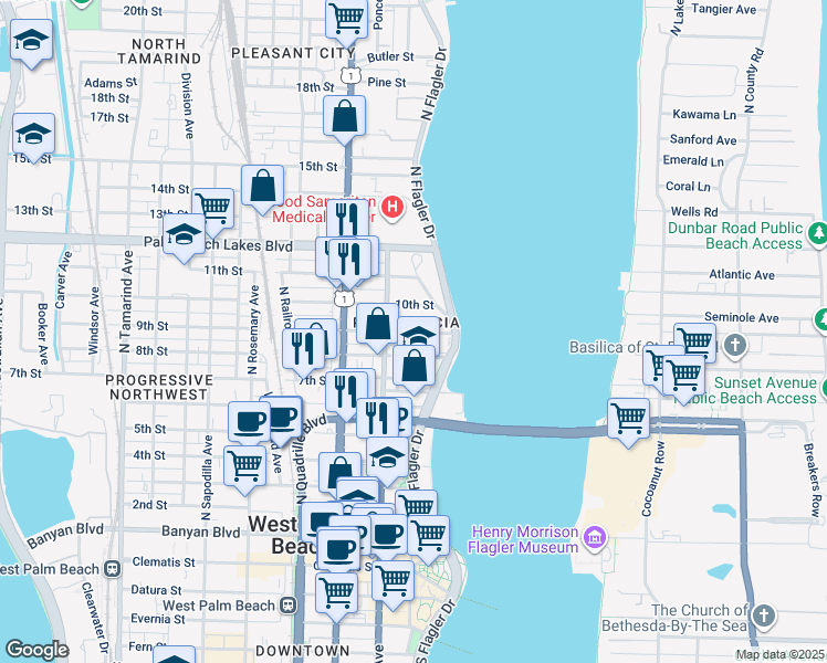 map of restaurants, bars, coffee shops, grocery stores, and more near 231 8th Street in West Palm Beach